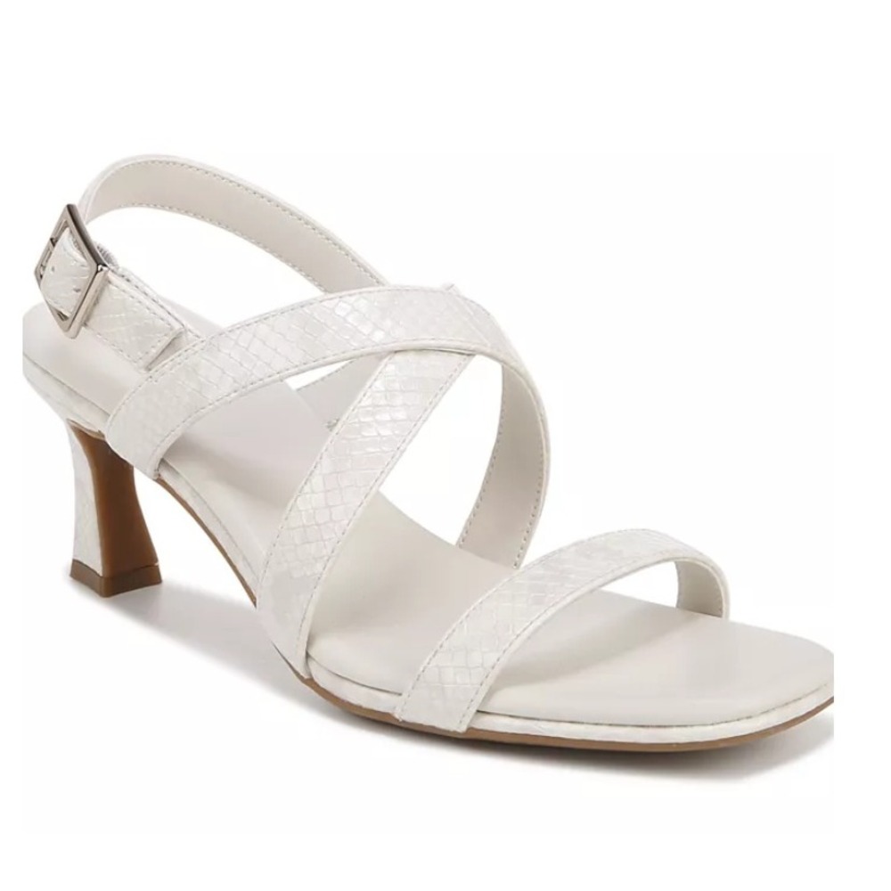 Naturalizer Beige Snake Print Criss Cross‎ Square Toe Heel Sandals 6.5 WIDE NEW